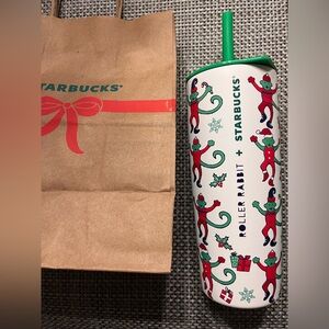 NWT Starbucks x Roller Rabbit Holiday Elf Tumbler Green Lid w/ Straw NEW RELEASE